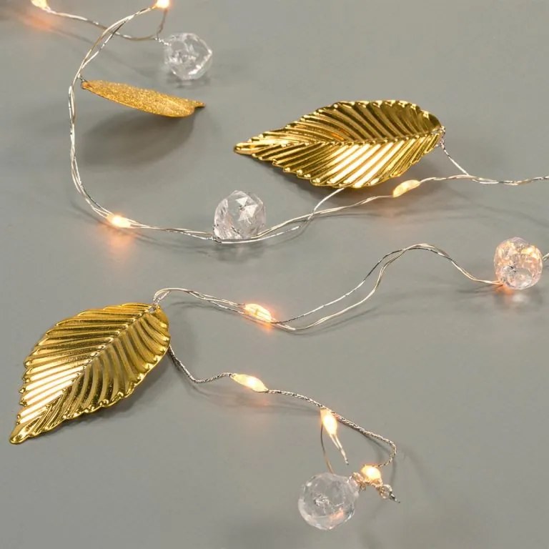 Osvetlenie perly a zlaté listy, 20 LED, teplá biela, 2 kusy