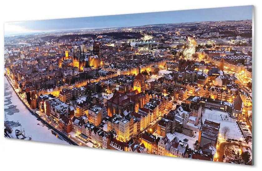 Obraz na akrylátovom skle Gdańsk winter panorama rieka 140x70 cm