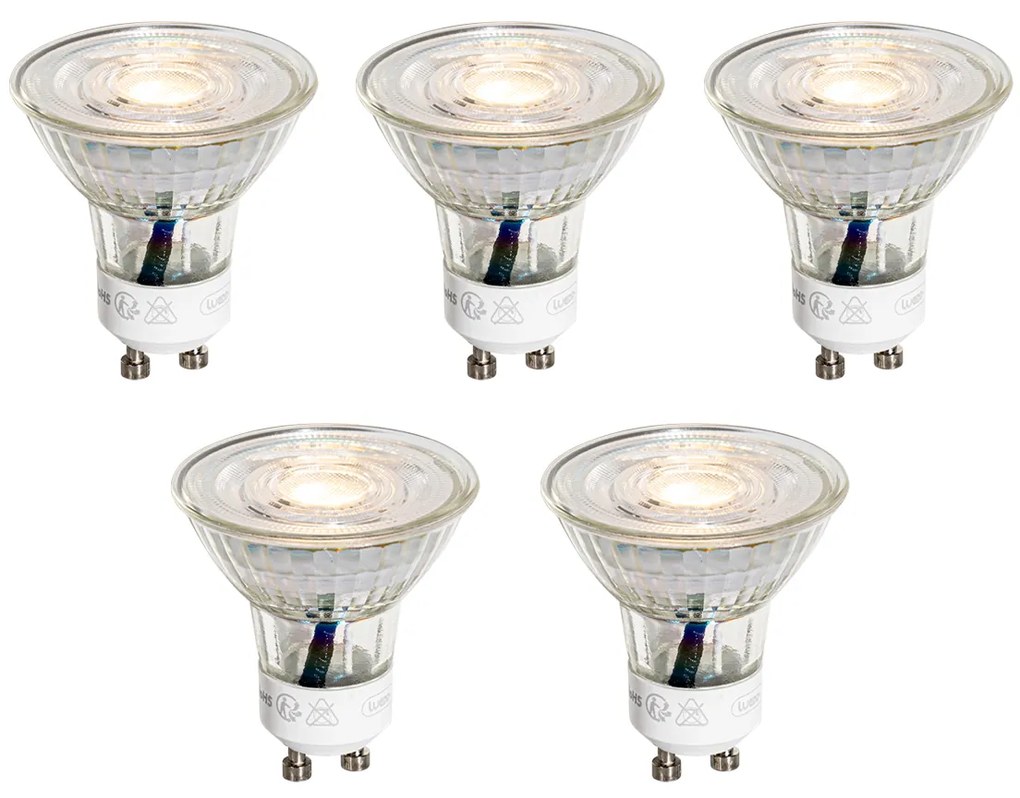 Sada 5 čírych LED žiaroviek GU10 50mm 3W 230 lm 2700K