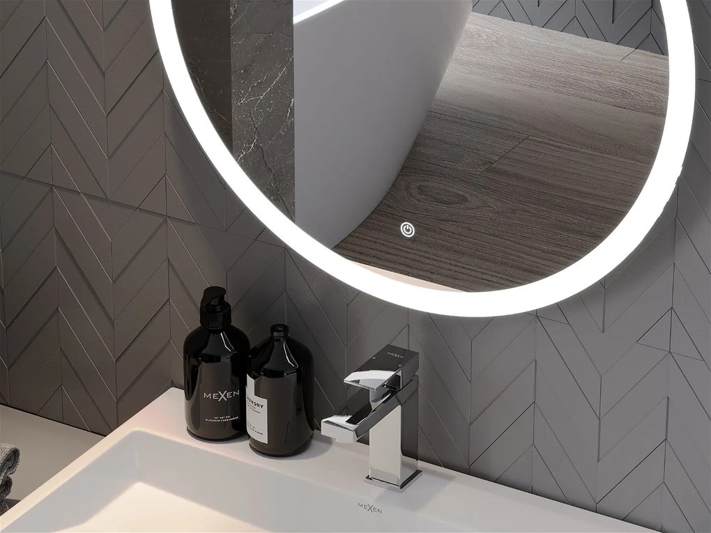 Mexen Oro, okrúhle LED podsvietené kúpeľňové zrkadlo 100 cm, 6000K, vykurovacia podložka proti zahmlievaniu, 9824-100-100-611-00
