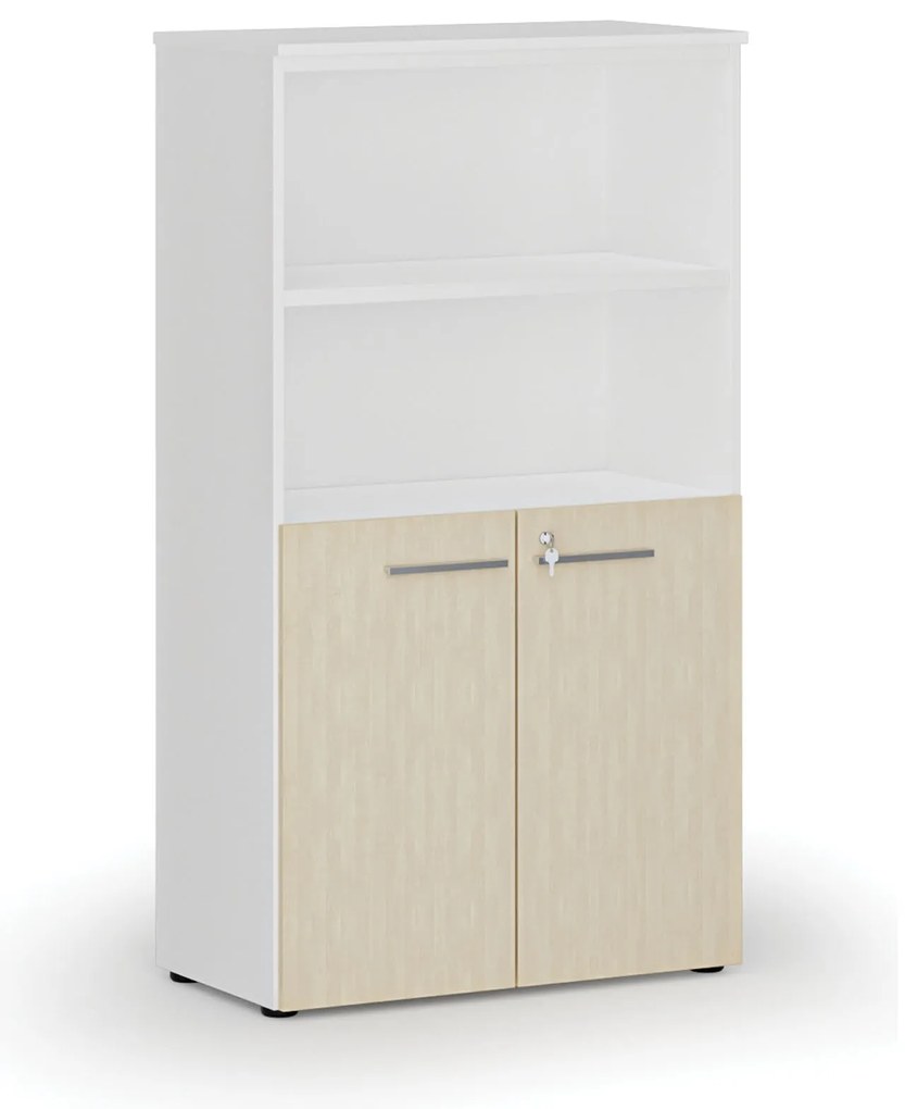 Kombinovaná kancelárska skriňa PRIMO WHITE, dvere na 2 poschodia, 800 x 420 x 1434 mm, biela/breza