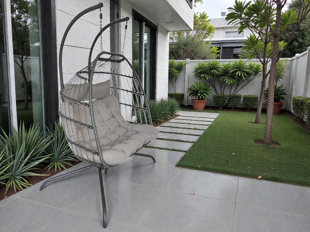 Závesné hojdacie dvojkreslo CUBA  sivé - sivé vankúše