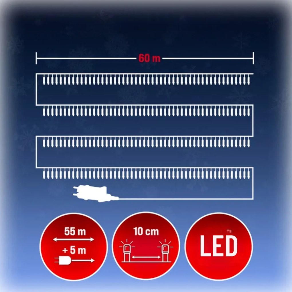 Vianočná svetelná reťaz SIMPLE, 60m, teplá biela Monzana