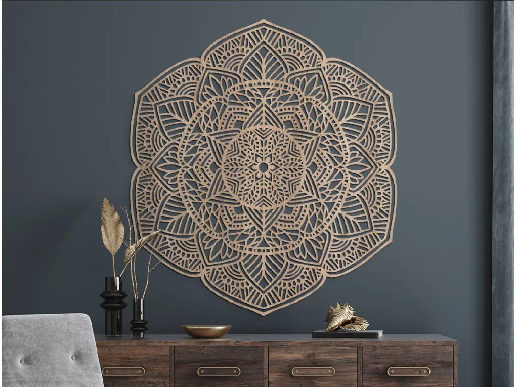drevko Drevená mandala na stenu Kvety Rozmer obrazu: 125 x 112,5 cm, Farba dekorácie: Čierna
