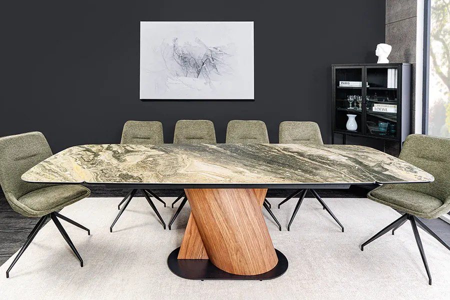 Rozkladací jedálenský stôl ELEMENTS 180-260 cm keramická doska taupe béžový mramorový vzhľad