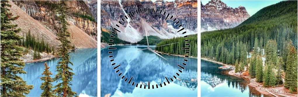 Obraz - Moraine lake (s hodinami) (90x30 cm)