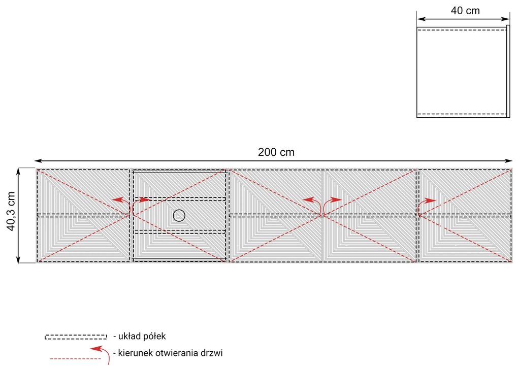 Závesný TV stolík Asha 200 cm - artisan / rivier stone mat