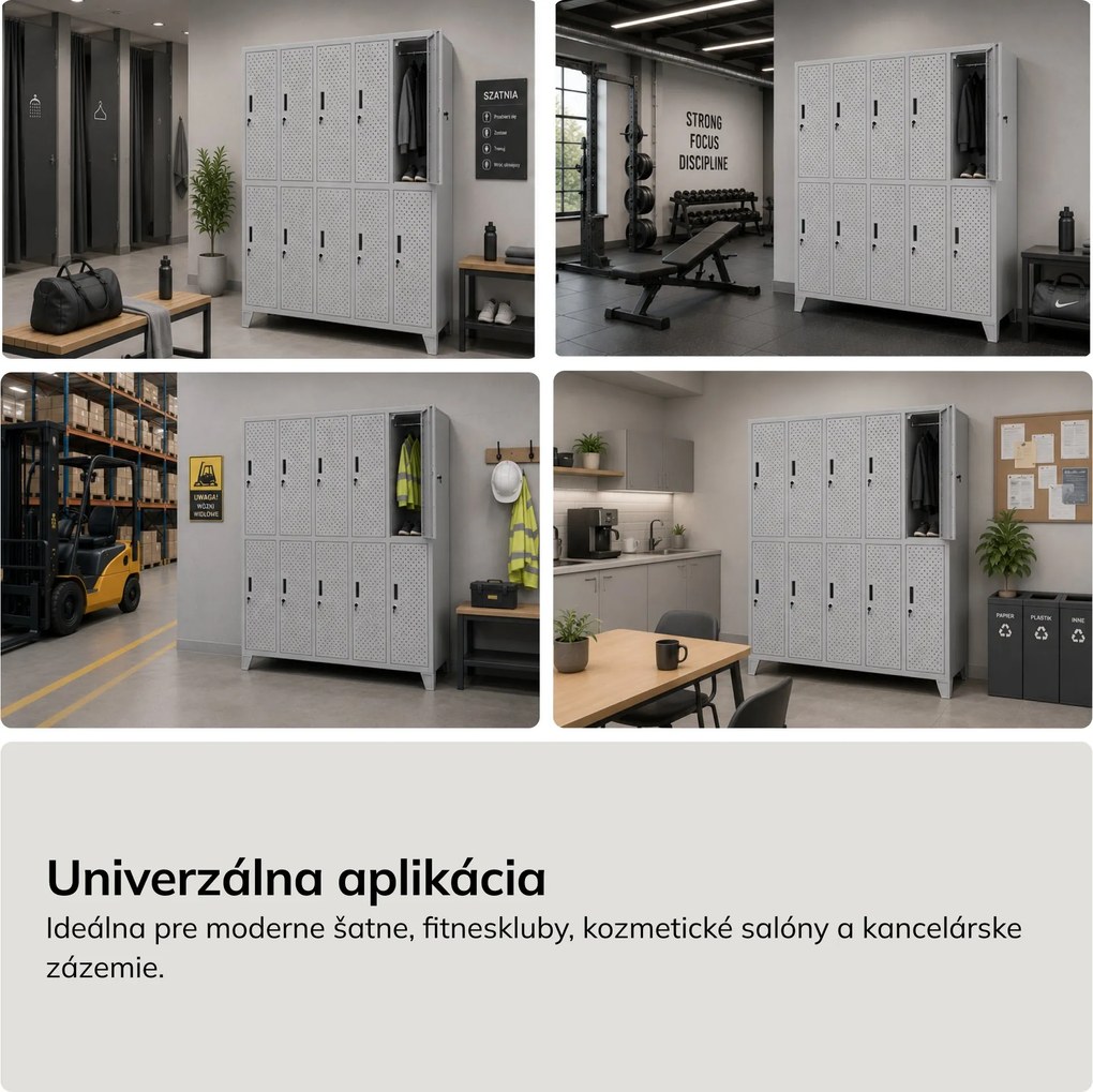 Šatní bezpečnostná skriňa, schránková, perforovaná, 10 schránok, sivá, 1360x1720x450 mm: BARTEK PRO