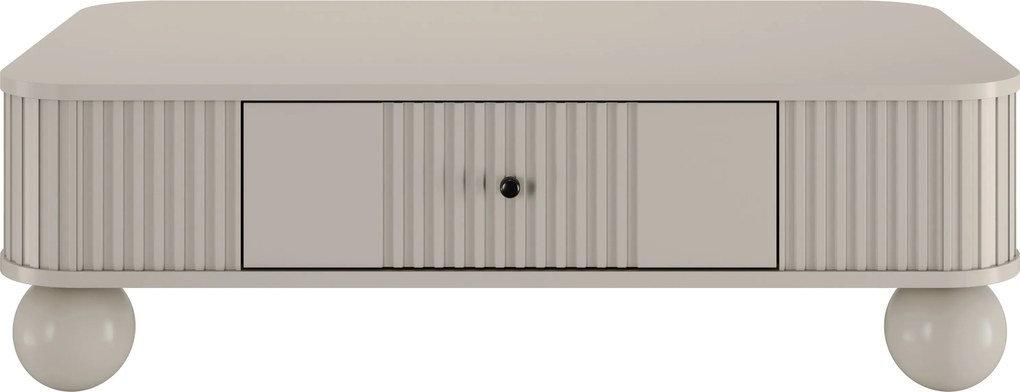 Kávový stolík Vesper 103x60 cm so zásuvkou - kašmír / čierne úchyty / guľové nohy