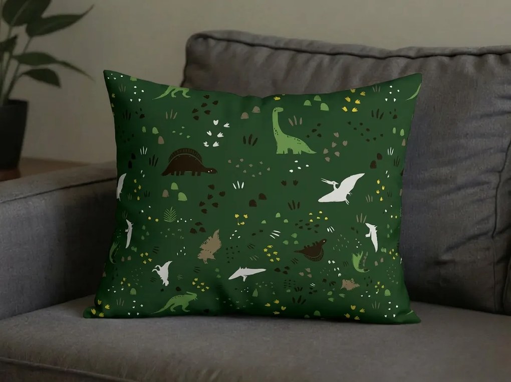 Sada 2 ks dekoračných obliečok na vankúš DINO STEPS 40x60 cm, tmavozelená