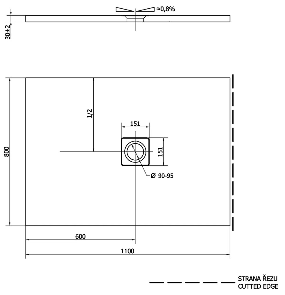 Polysan Polysan, FLEXIA sprchová vanička z liateho mramoru s možnosťou úpravy rozmeru 110x80x3cm, 72924