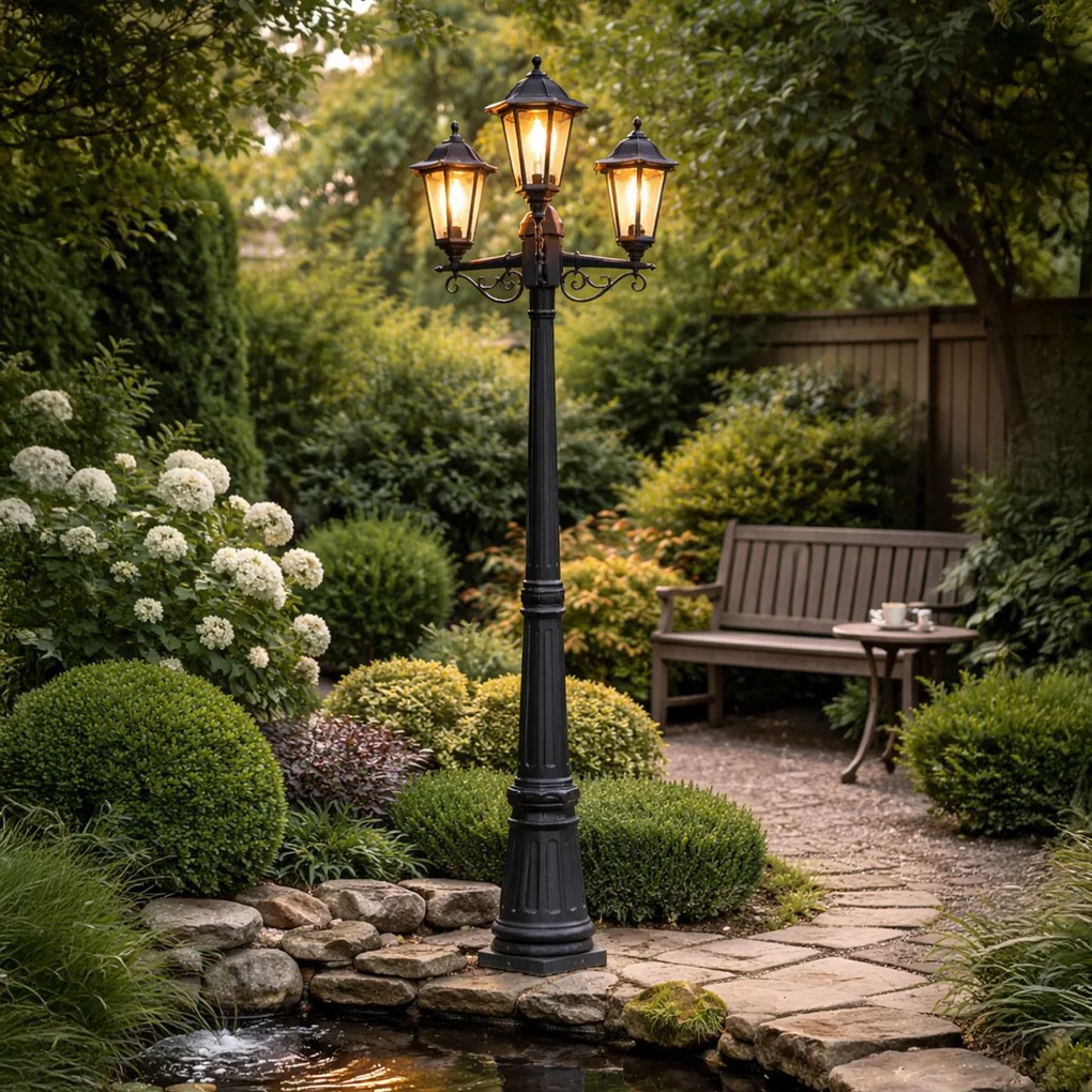 Klasická vonkajšia lampa čierna 3-svetlá IP44 - New Haven