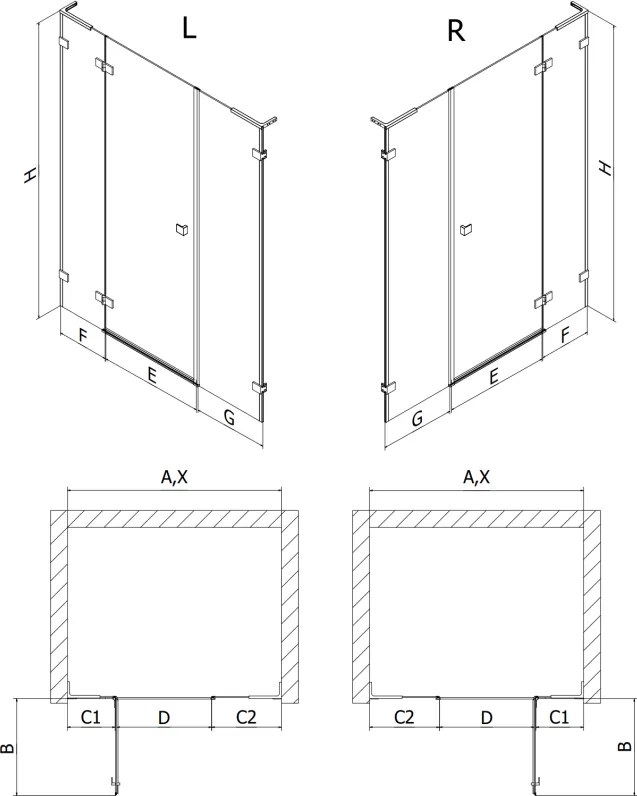 Mexen Lunar L, ľavé otočné sprchové dvere 135 cm, 8mm číre sklo, biely profil, 834SL-135-050-20-00-L