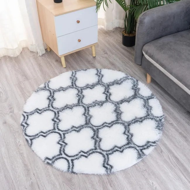 Protišmykový koberec DECOR biely / sivý 1 kruh