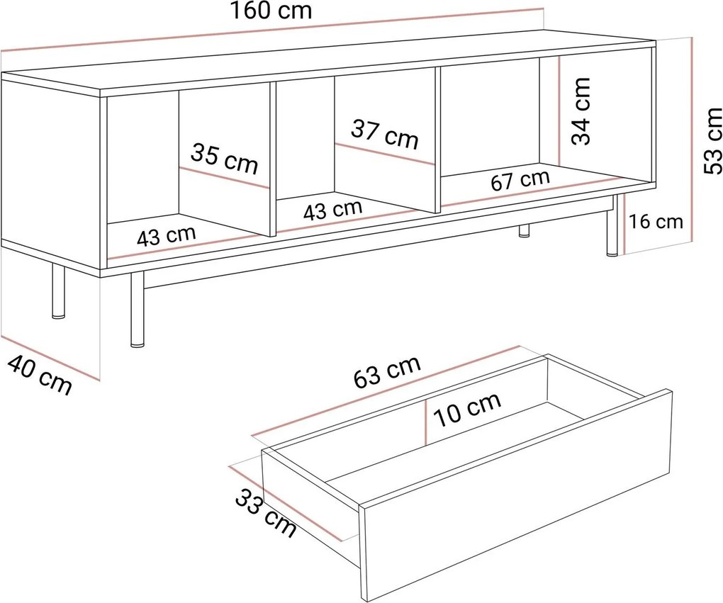 TV stolík QUENTIN dub + kašmír 160 cm