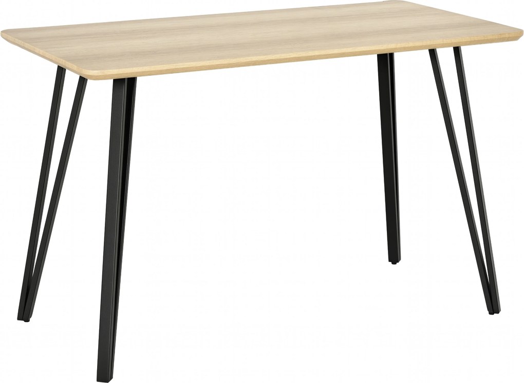 HOMCOM Priemyselný Dizajn Jedálenský Stôl Veľký Šikmý Vrchol 120L x 60W x 75H cm Čierne Kovové Nožičky Světle Buková MDF | Aosom