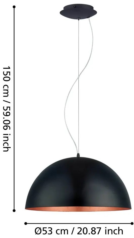 Závesné svietidlo v čiernej a bronzovej farbe s kovovým tienidlom ø 53 cm GAETANO 1 – EGLO