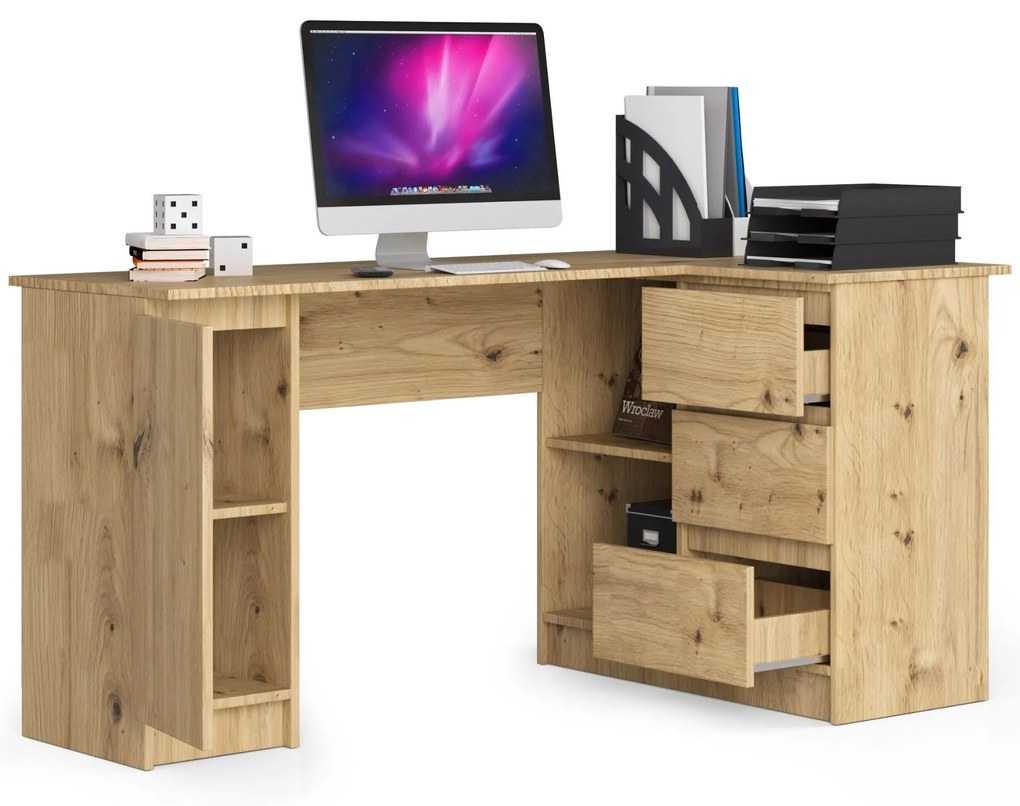Rohový PC stolík Bevin (dub artisan) (P). Akcia -20%. Vlastná spoľahlivá doprava až k Vám domov. 1070970