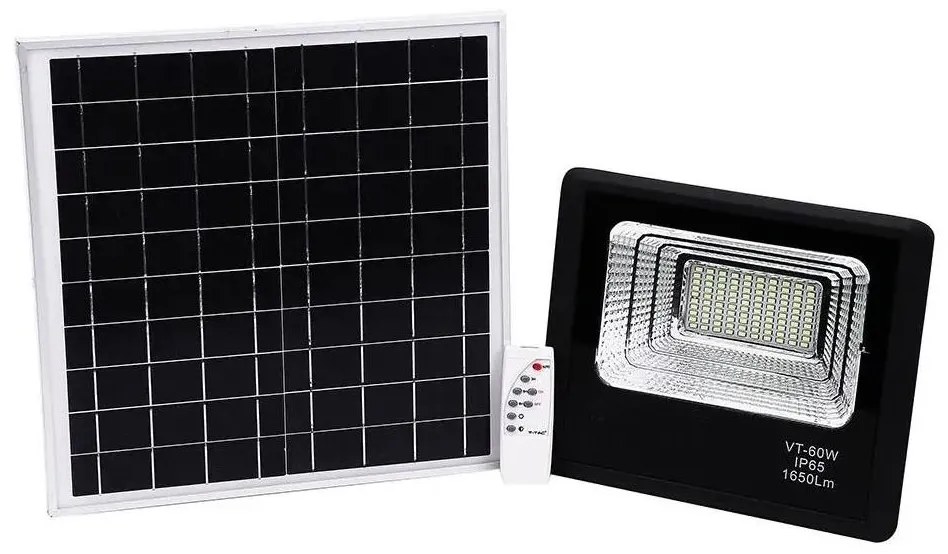 V-Tac LED Stmievateľný solárny reflektor LED/20W/6,4V 4000K IP65 + diaľkové ovládanie 8575