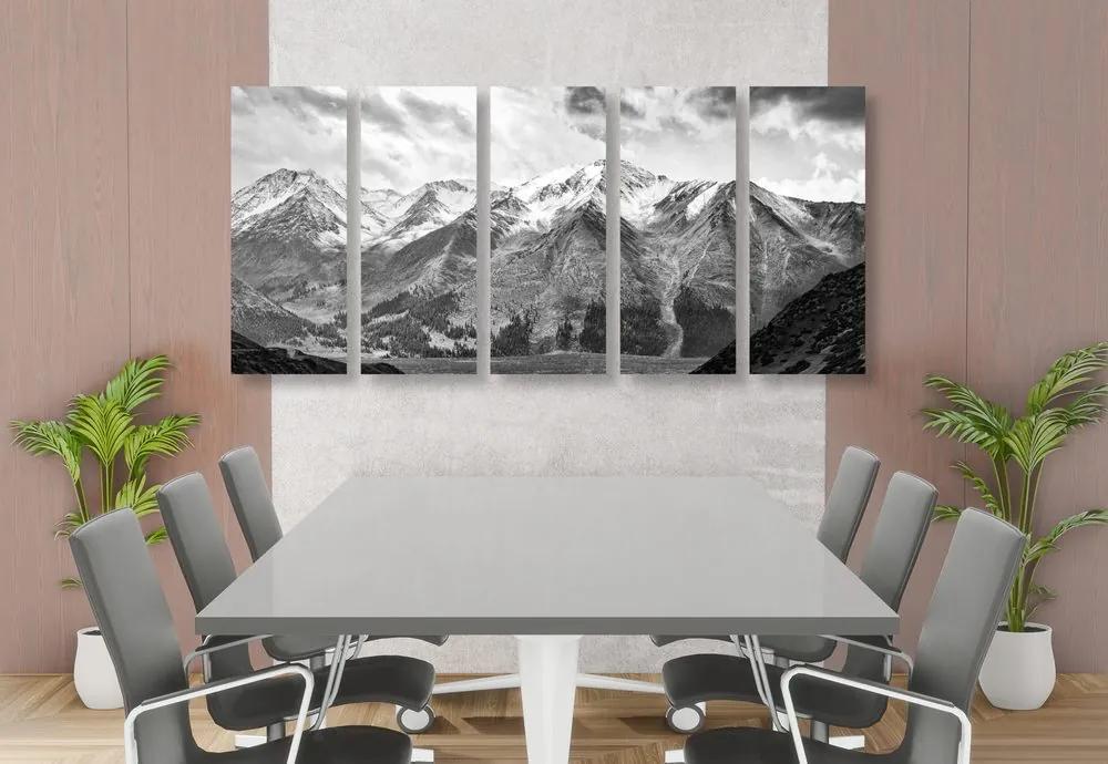 5-dielny obraz nádherná horská panoráma v čiernobielom prevedení