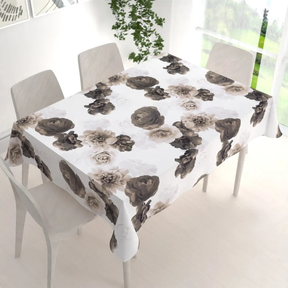 Biante Dekoračný obdĺžnikový obrus PM-016 Veľké hnedé kvety 50x100 cm