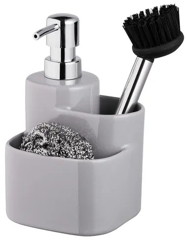BISK Erga Basic, keramický kuchynský organizér s dávkovačom saponátu 3ks, šedá, ERG-07675