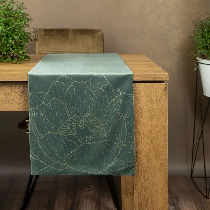 Dekorstudio Elegantný zamatový behúň na stôl BLINK 13 tmavomentolový Rozmer behúňa (šírka x dĺžka): 35x140cm