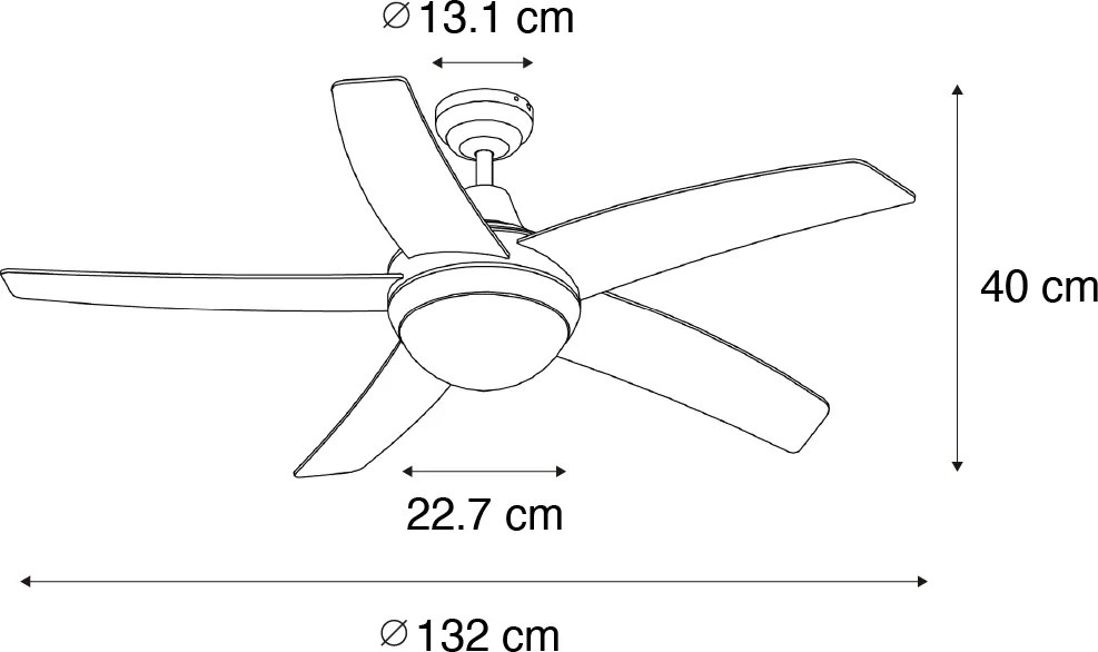 Inteligentný stropný ventilátor biely s drevenou potlačou 132 cm vrátane LED stmievateľného s diaľkovým ovládaním - Cool