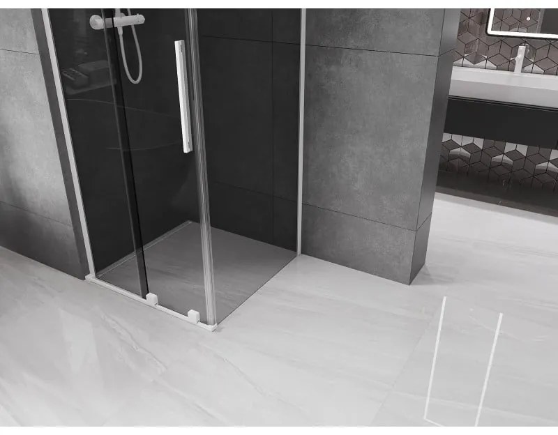 Mexen Velar L, sprchový kút s posuvnými dverami 90 x 90 cm, 8mm šedé sklo, biela matná, 871-090-090-43-20
