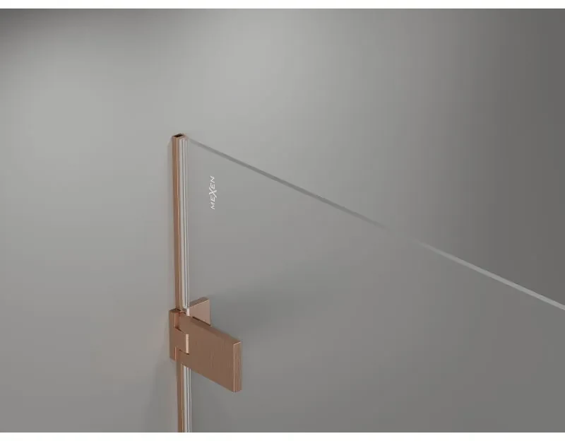 Mexen Lunar-F L, skladací sprchový kút ľavý 90 x 90 cm, 8mm číre sklo, profil medená matná, 836L-090-090-65-00-L