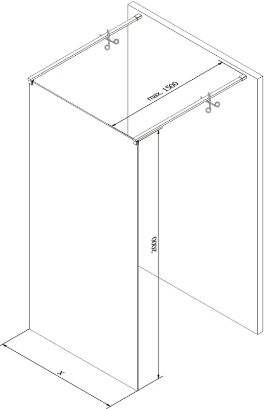 Mexen Kioto, priechodná sprchová zástena 110 x 200 cm, 8mm sklo číre/biely vzor, 2x chrómová stabilizačná rozpera, 800-110-002-01-85