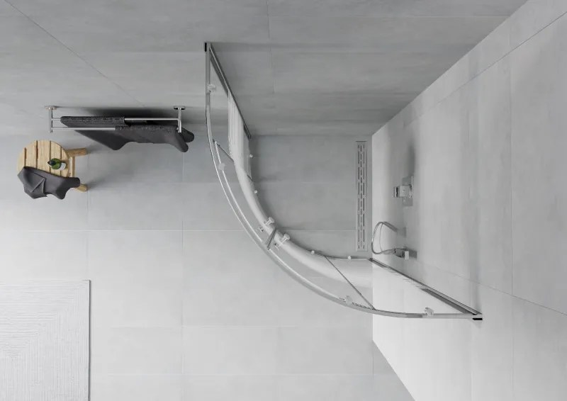 Mexen Rio, štvrťkruhový sprchovací kút s posuvnými dverami 90(dvere) x 90(dvere) x 190 cm, 6mm číre sklo s pásikmi, chrómový profil, 863-090-090-01-20