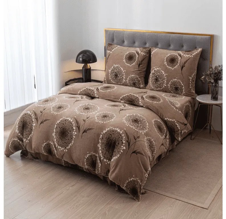 Sada 2ks mikroplyšových obliečok PAMPELINO svetlohnedé + plachta mikroplyš SOFT 180x200 cm biela, dvojlôžko