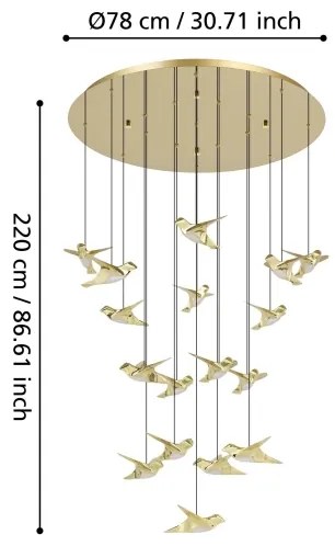 Eglo 390398 - LED Stmievateľný luster na lanku PARATEBUENO 17xLED/3W/230V zlatá