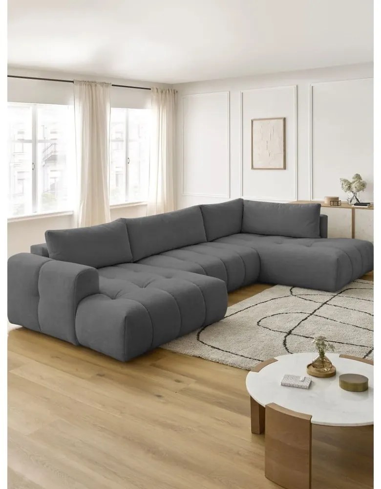 Tmavosivá rozkladacia/s úložným priestorom rohová pohovka (pravý roh/do tvaru "U") Fuji – Bobochic Paris