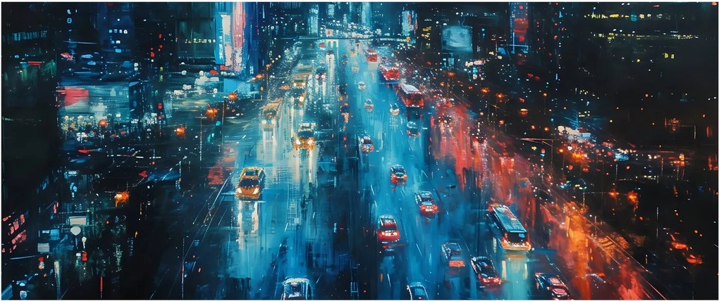 Obraz - Veľkomesto, olejomaľba (120x50 cm)