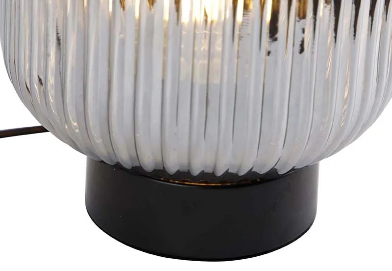 Stolná lampa v štýle Art Deco čierna s dymovým sklom - Karel