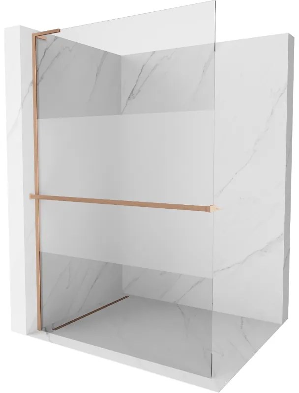 Mexen Kioto+ L, sprchová zástena Walk-In s poličkou a vešiakom 80 x 200 cm, 8mm číre sklo-námraza, medený matný profil, 800-080-123-65-35