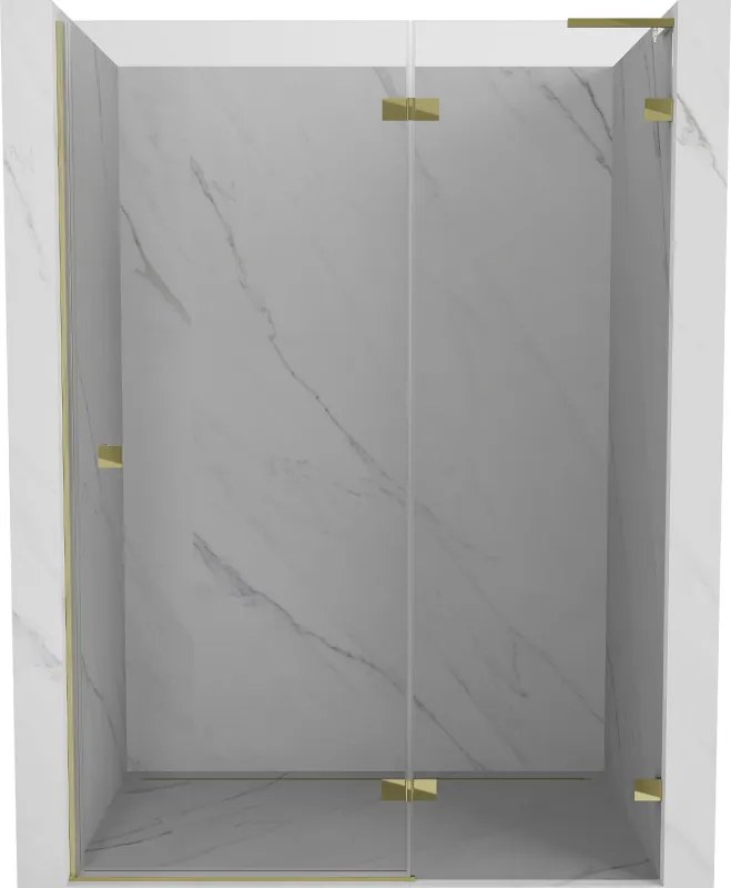 Mexen, Mexen Lunar L výklopné pravé sprchové dvere 130 cm, transparentné, zlaté - 834L-130-000-50-00-P