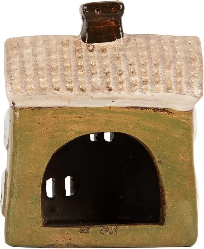 Zelený keramický svietnik na čajovú sviečku domček Village - 11*7*13 cm
