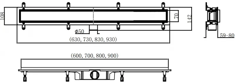 Mexen Flat ABS, sprchový odtokový žľab 2v1 60 cm, čierna matná, 1769060