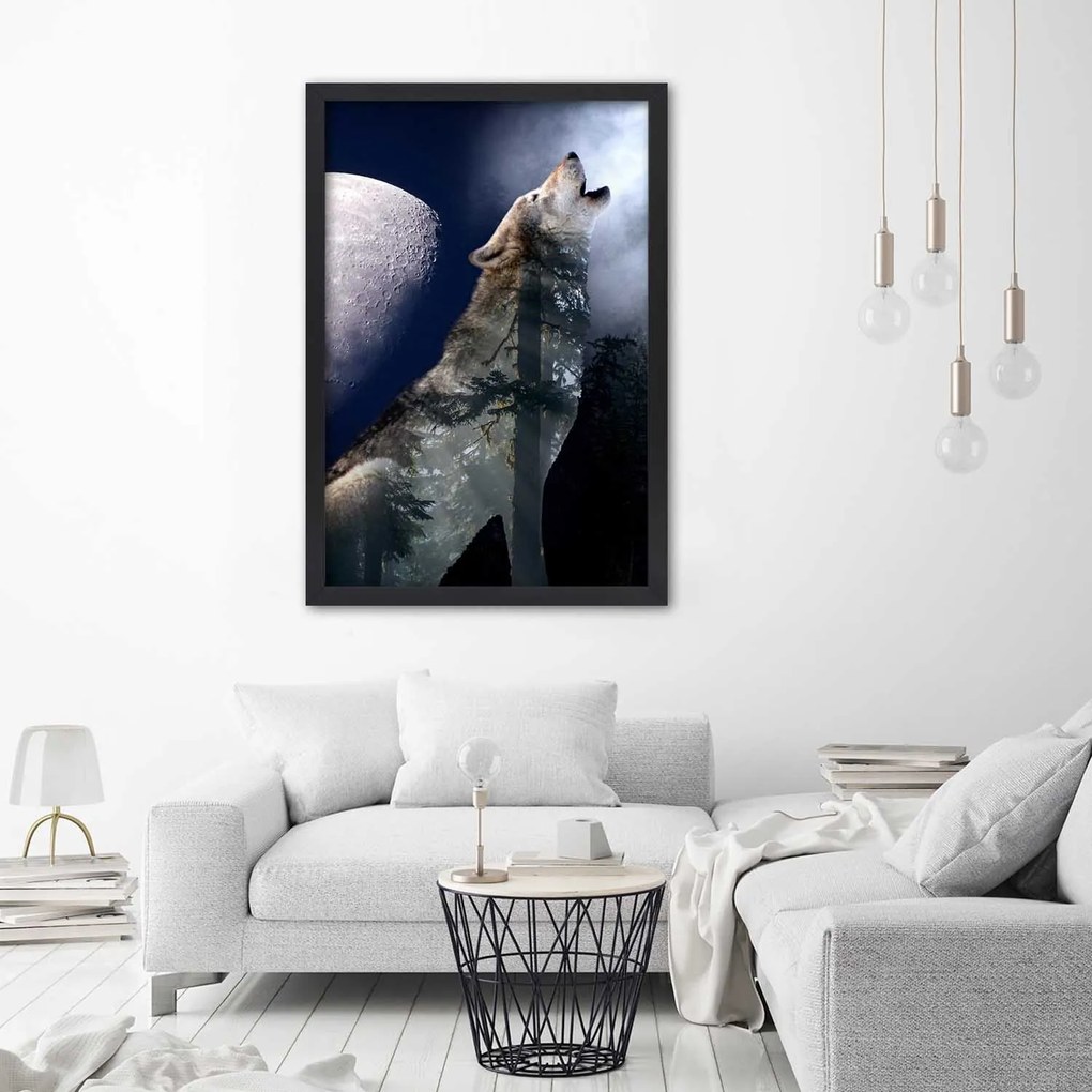 Gario Plagát Vlk vyje na mesiac Farba rámu: Bez rámu, Rozmery: 40 x 60 cm