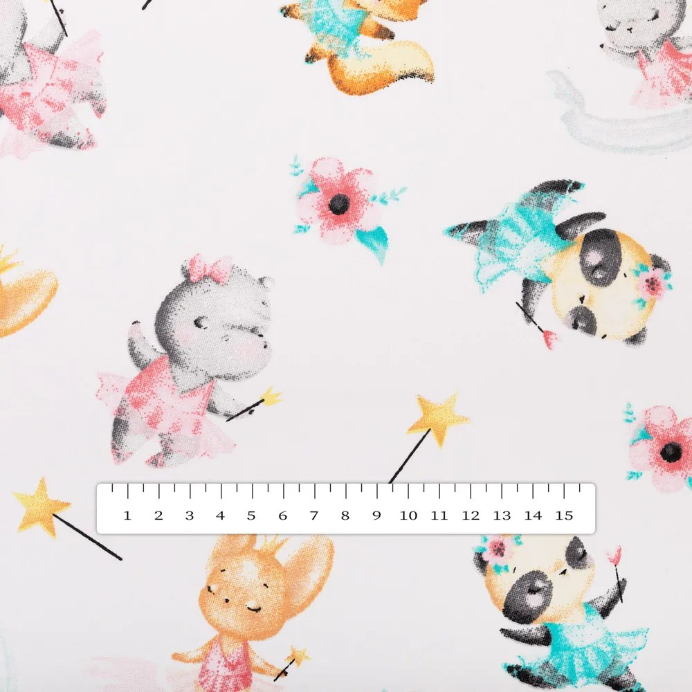 Biante Detský bavlnený behúň na stôl Sandra SA-671 Zvieratká baletky na bielom 45x180 cm