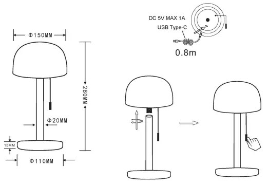 Globo 21016N - LED stolná lampa NORMAN LED/1,5W/3,7V 3000/4200/6000K strieborná