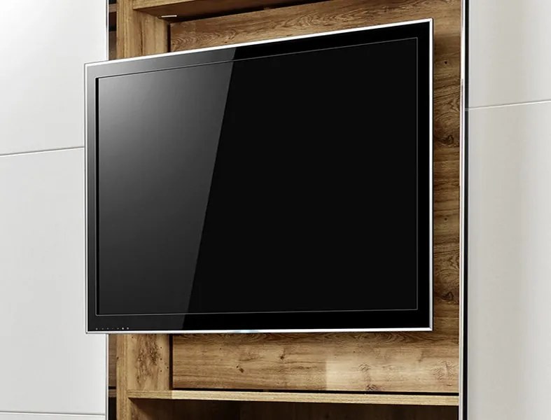 Šatníková skriňa s TV panelom Magic, doskový dub/biela