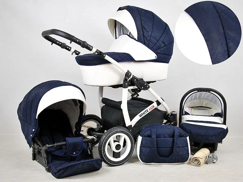 Detský kočík Rafpol White Lux - Navy Blue (3-kombinácia)