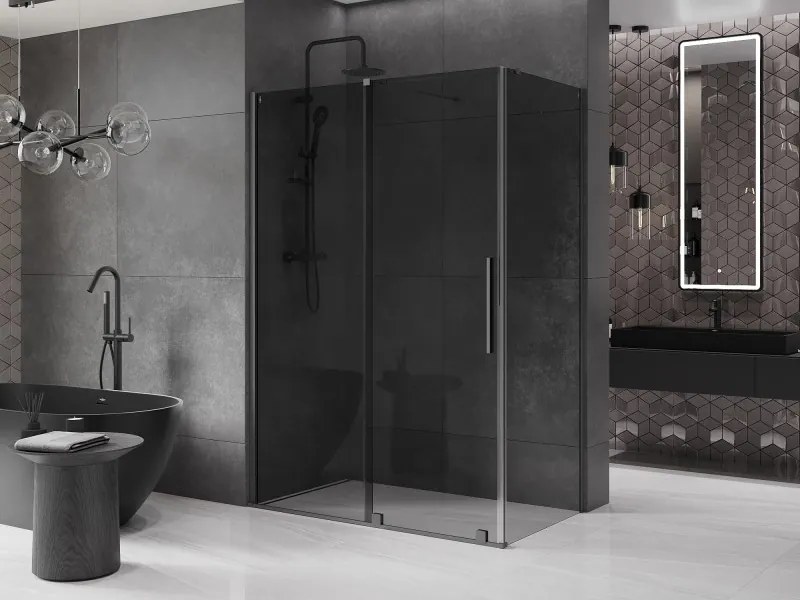 Mexen Velar, sprchový kút s posuvnými dverami 150 x 80 cm, 8mm šedé sklo, brúsený grafit, 871-150-080-41-95