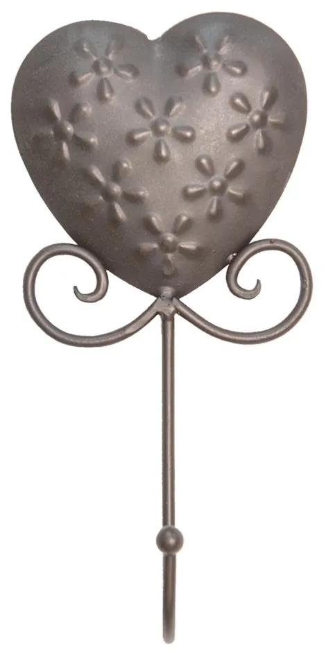Hnedý antik nástenný háčik so srdcom Hart Flowy - 10*5*21 cm