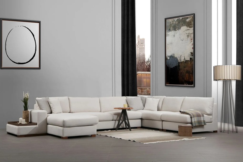 Elegantná pohovka Loop s prenosným sedákom a operadlom béžová 272 x 428 cm