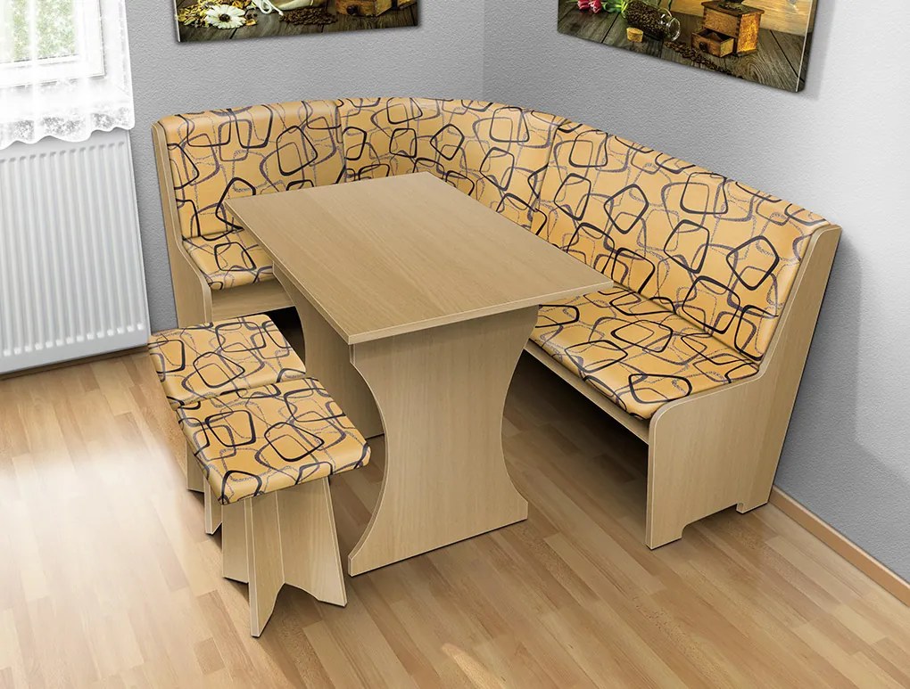 Nabytekmorava Jedálenská rohová lavica sa štokrlemi a stolom farba lamina: orech lyon 9614, čalúnenie vo farbe: 53769-1004